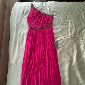 Hailey Logan Vibrant Pink One-Shoulder Dress with Rhinestone Strap